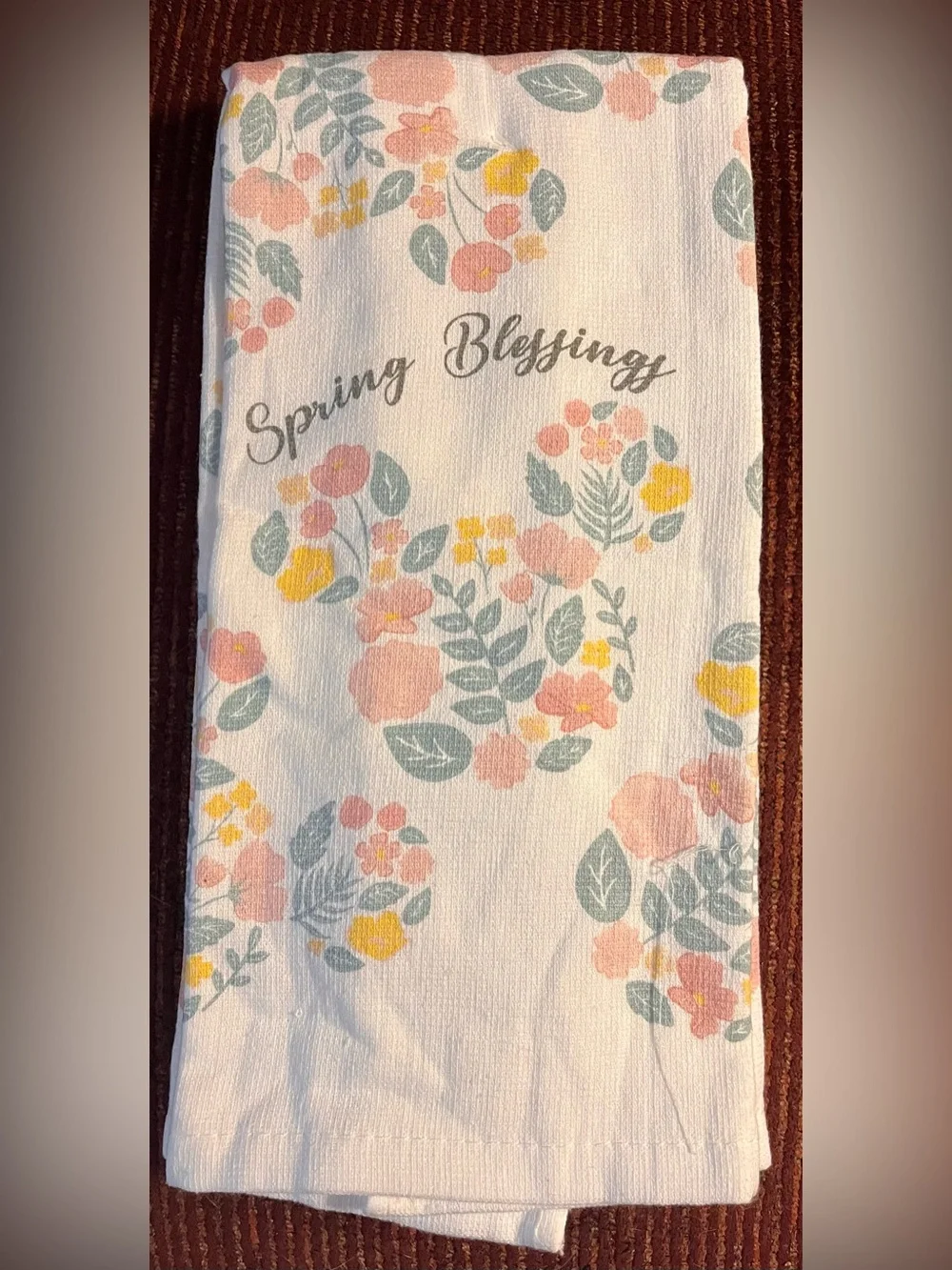 Disney Spring Blessings Kitchen Towels (2) with Pink and Yellow Florals